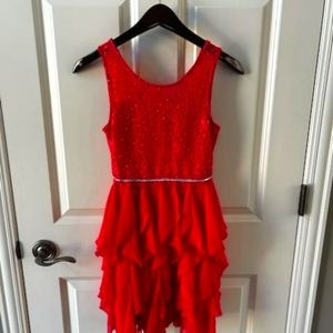 Girls Size 12 Sleeveless Mesh and Lace Dress Watermelon Pink